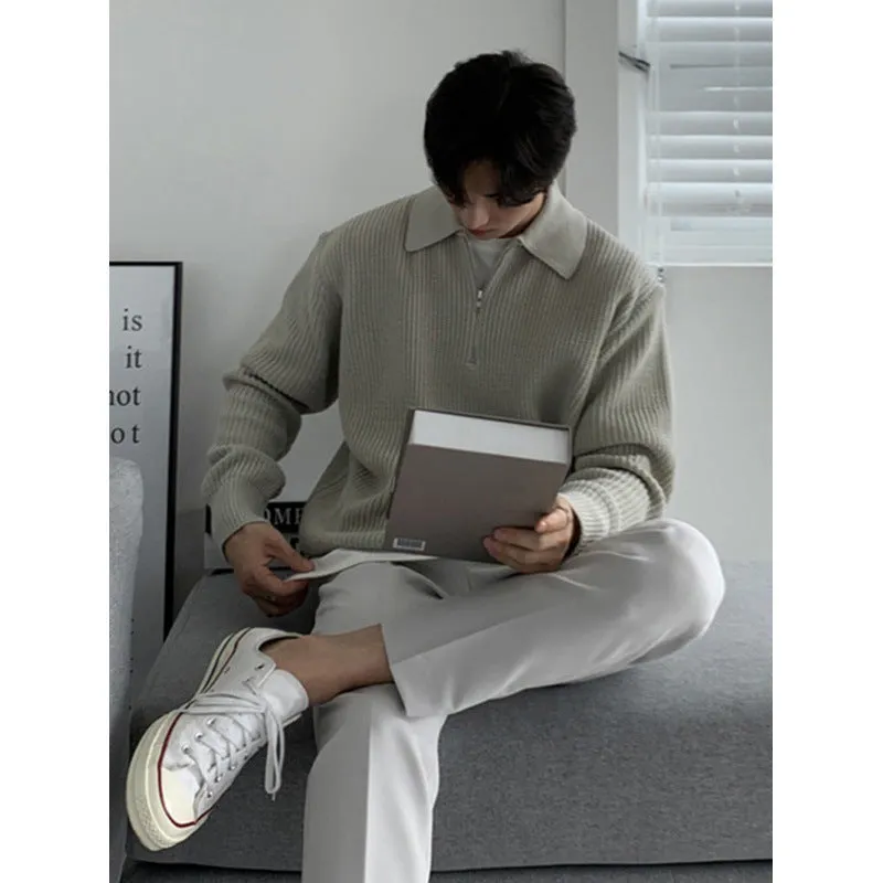 Long-sleeved solid colour sweater coat in polyester, available in khaki grey black