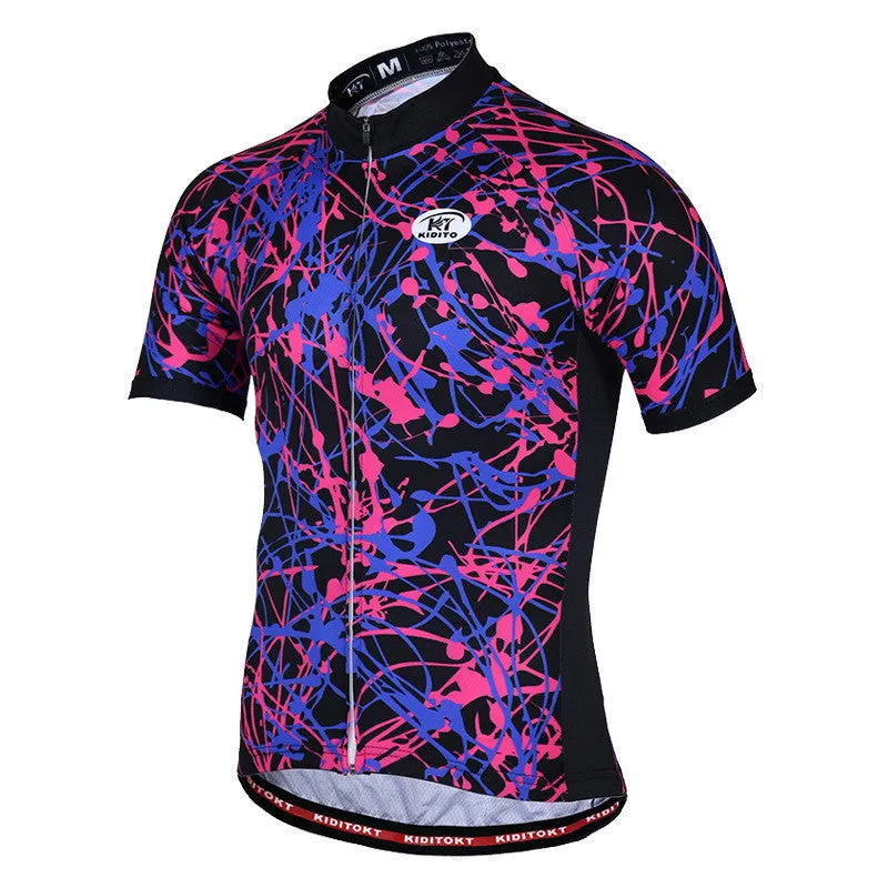 Men's summer cycling jersey set in white with moisture wicking fabric, short sleeves, and black shorts