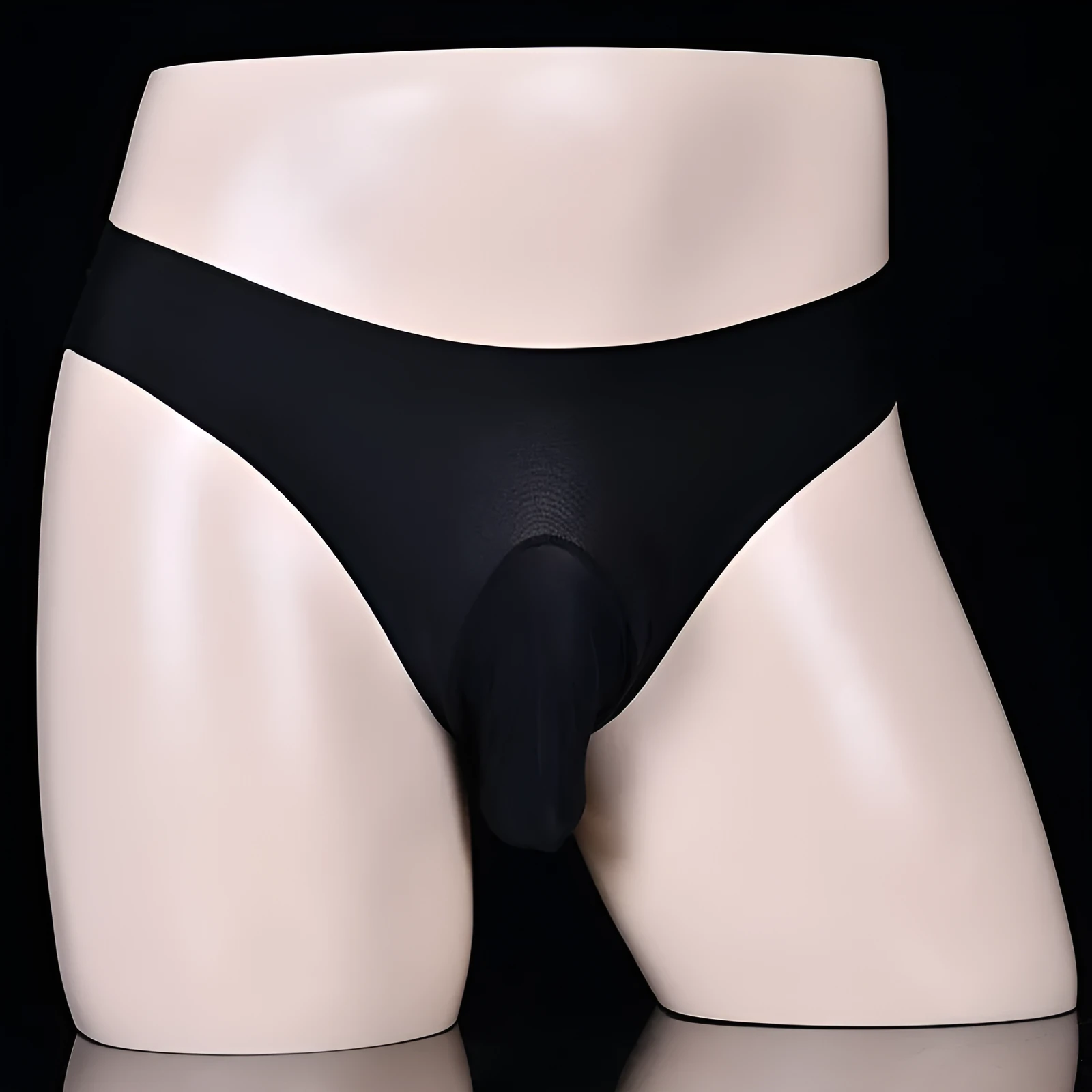 Men's ice silk underwear briefs in black, skin, white, purple, red, and pink colours showing T-back design