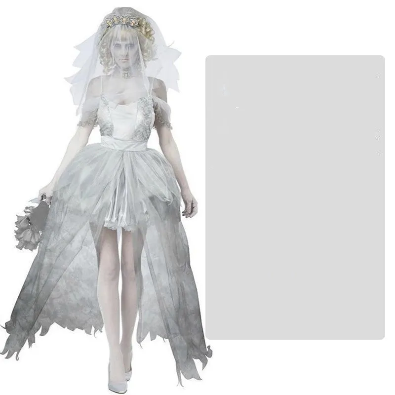 Halloween costume set for adult bride and groom couples including ghost bride and vampire bride options