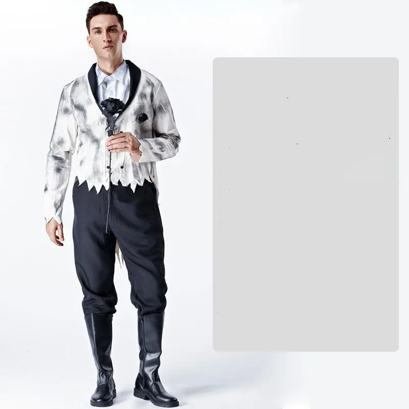 Halloween costume set for adult bride and groom couples including ghost bride and vampire bride options