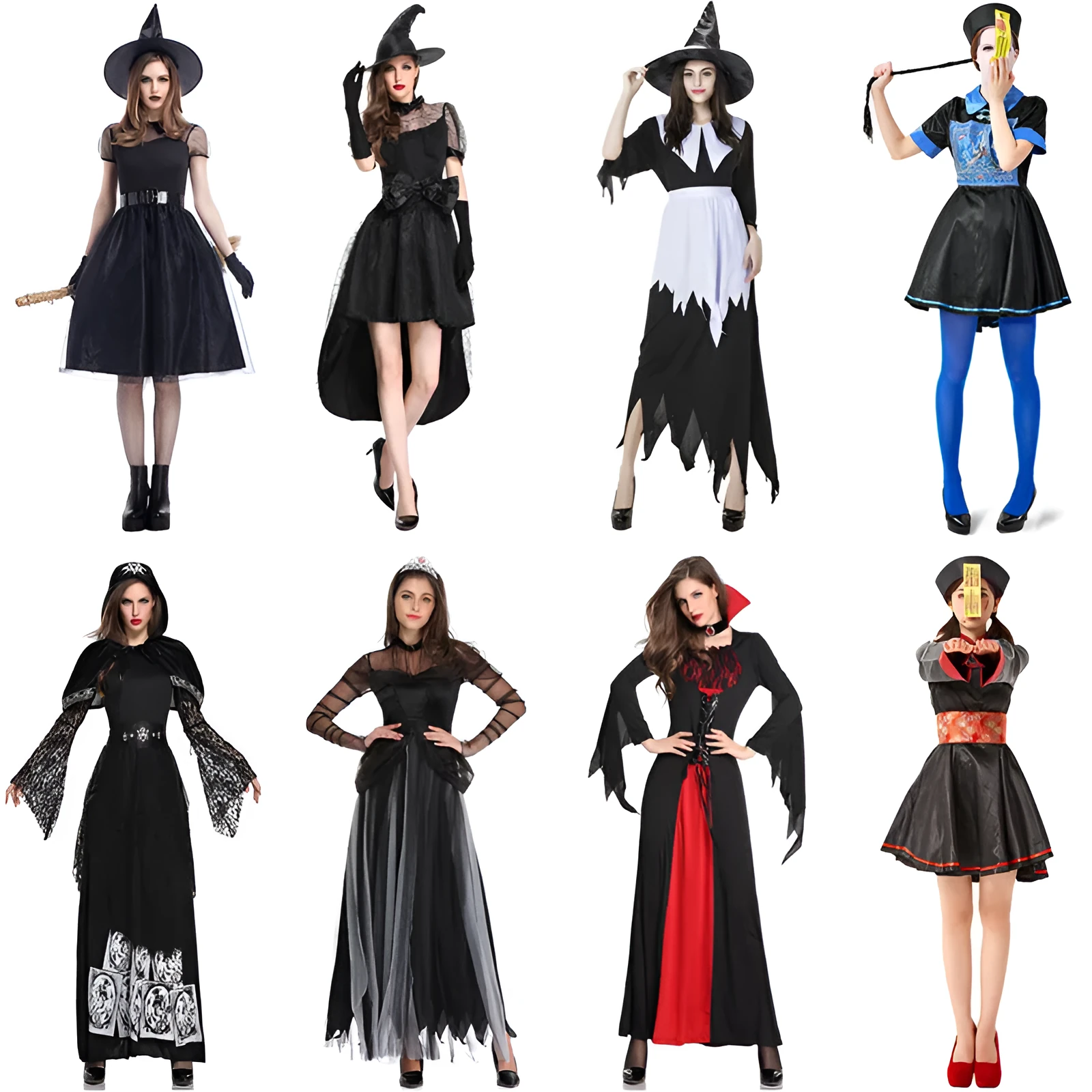 Halloween costume set for adult bride and groom couples including ghost bride and vampire bride options