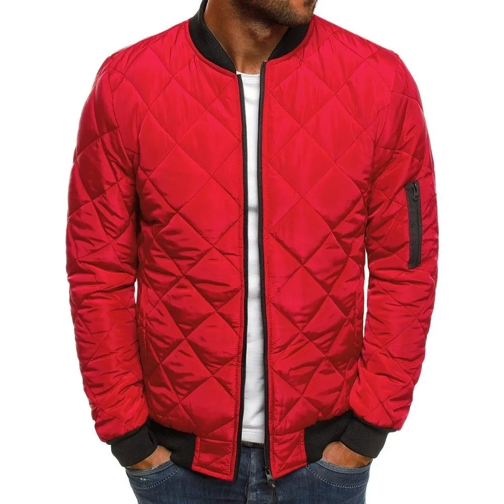 Men's cotton suit bomber jacket in black, polyester blend, front view