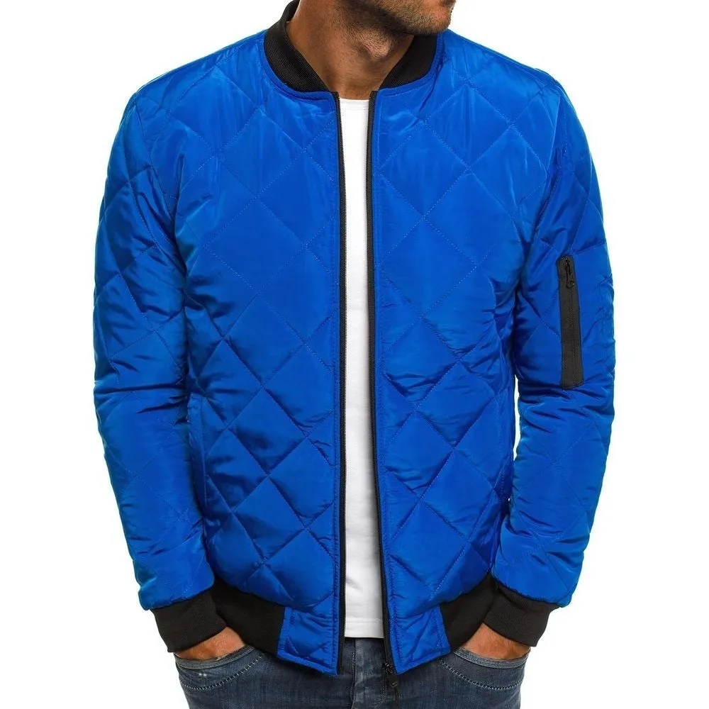 Men's cotton suit bomber jacket in black, polyester blend, front view
