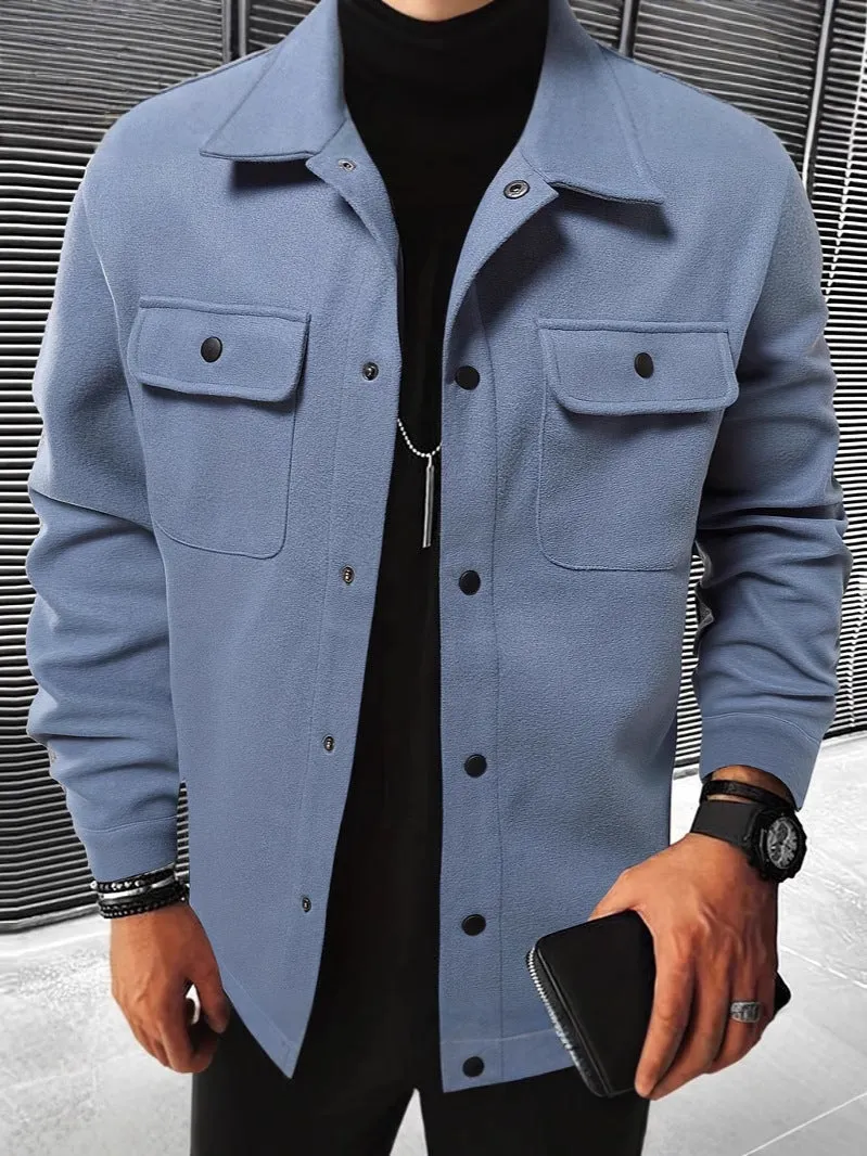 Men's brushed cotton blend cardigan shirt in solid colour, long sleeves, regular fit, available in black, khaki, army green, apricot, navy blue, light gray
