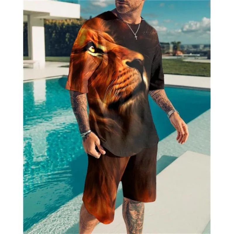 Short sleeve men's leisure set suit in mesh cloth with matching shorts, colour K155