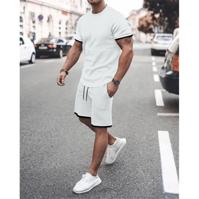 Short sleeve men's leisure set suit in mesh cloth with matching shorts, colour K155