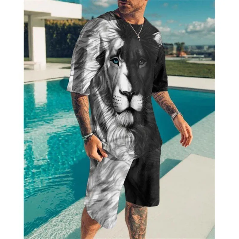 Short sleeve men's leisure set suit in mesh cloth with matching shorts, colour K155