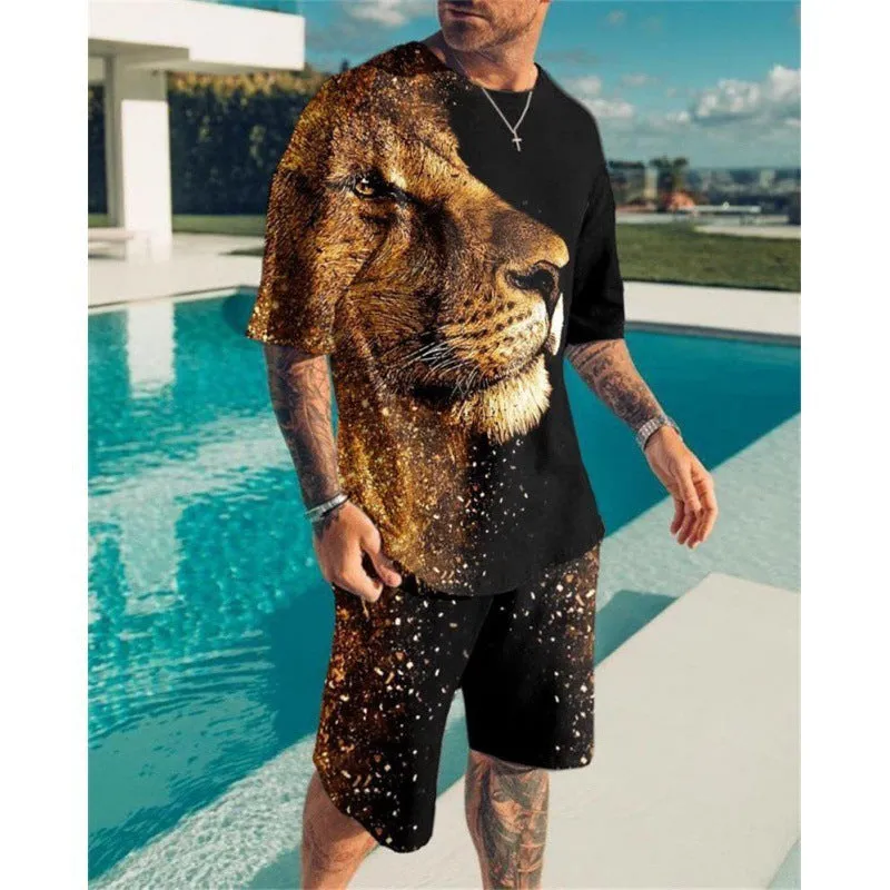 Short sleeve men's leisure set suit in mesh cloth with matching shorts, colour K155