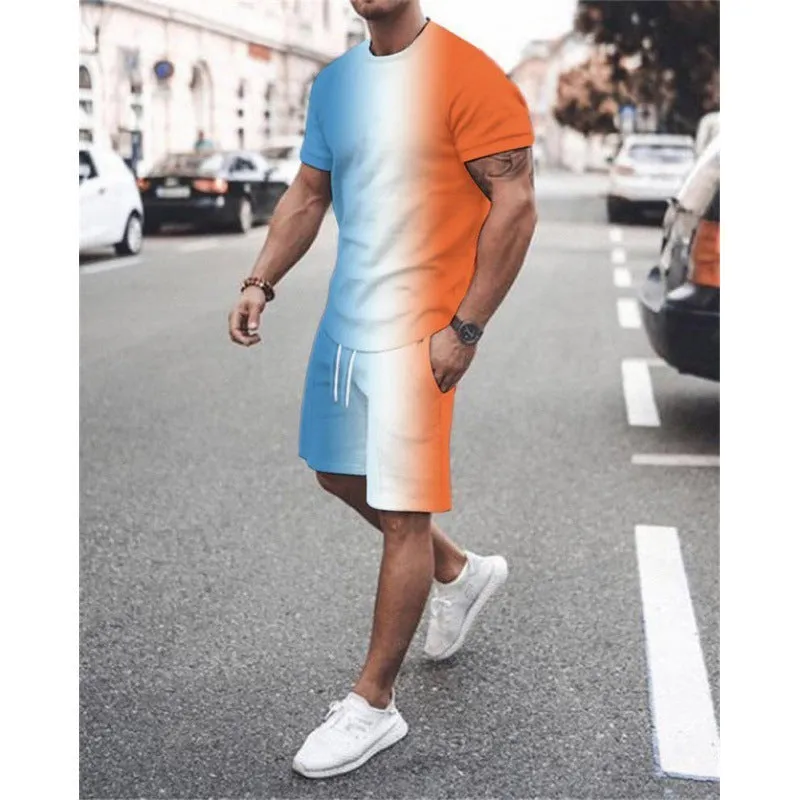Short sleeve men's leisure set suit in mesh cloth with matching shorts, colour K155