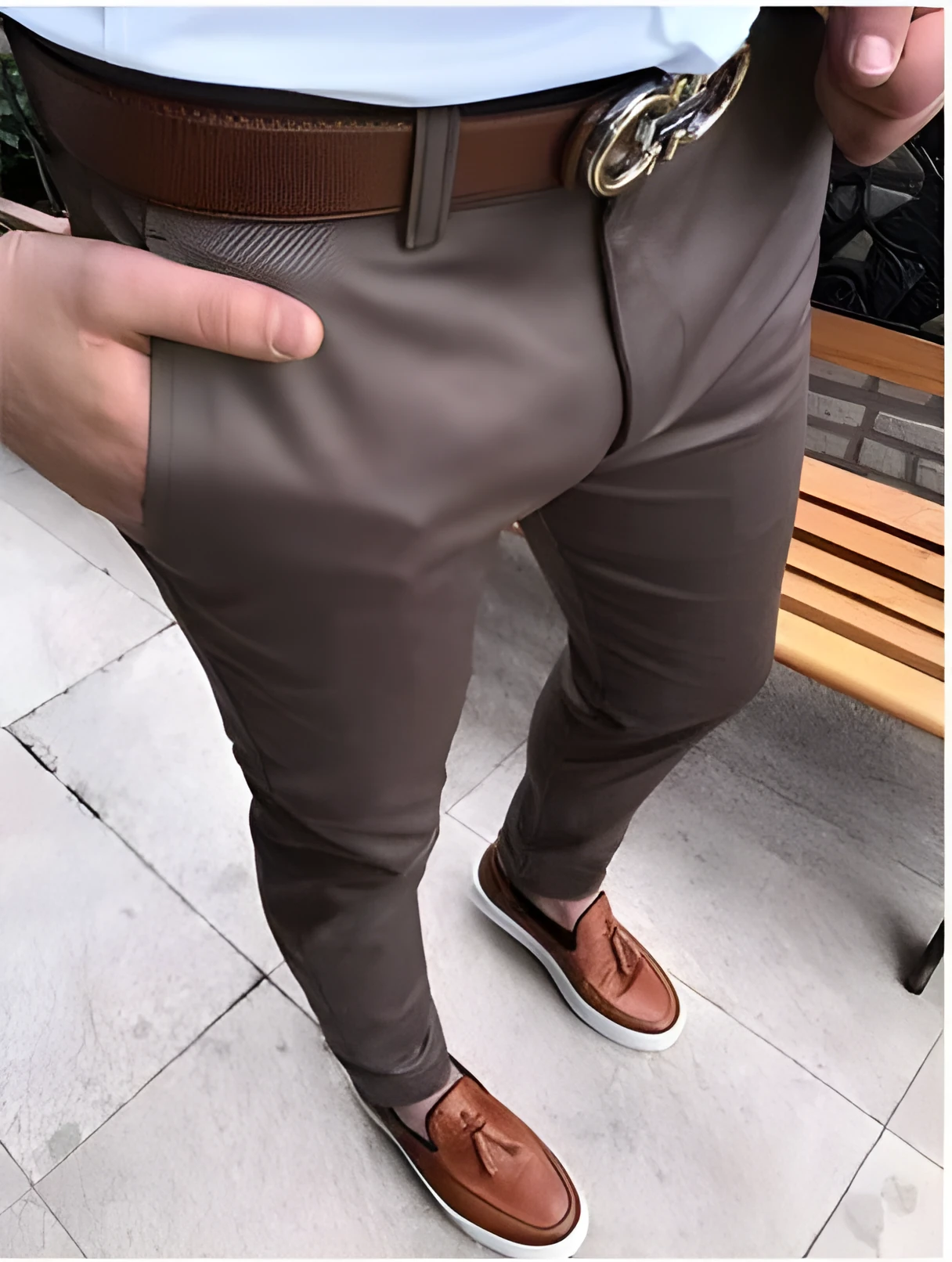 Men's 100% cotton casual suit trousers straight leg style with pocket in black colour