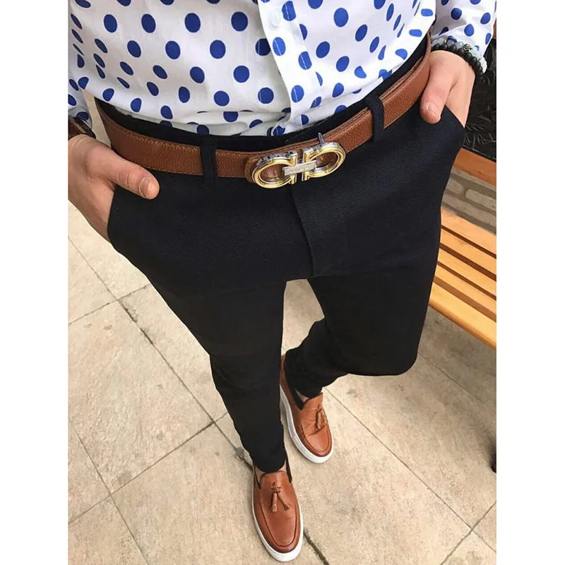 Men's 100% cotton casual suit trousers straight leg style with pocket in black colour