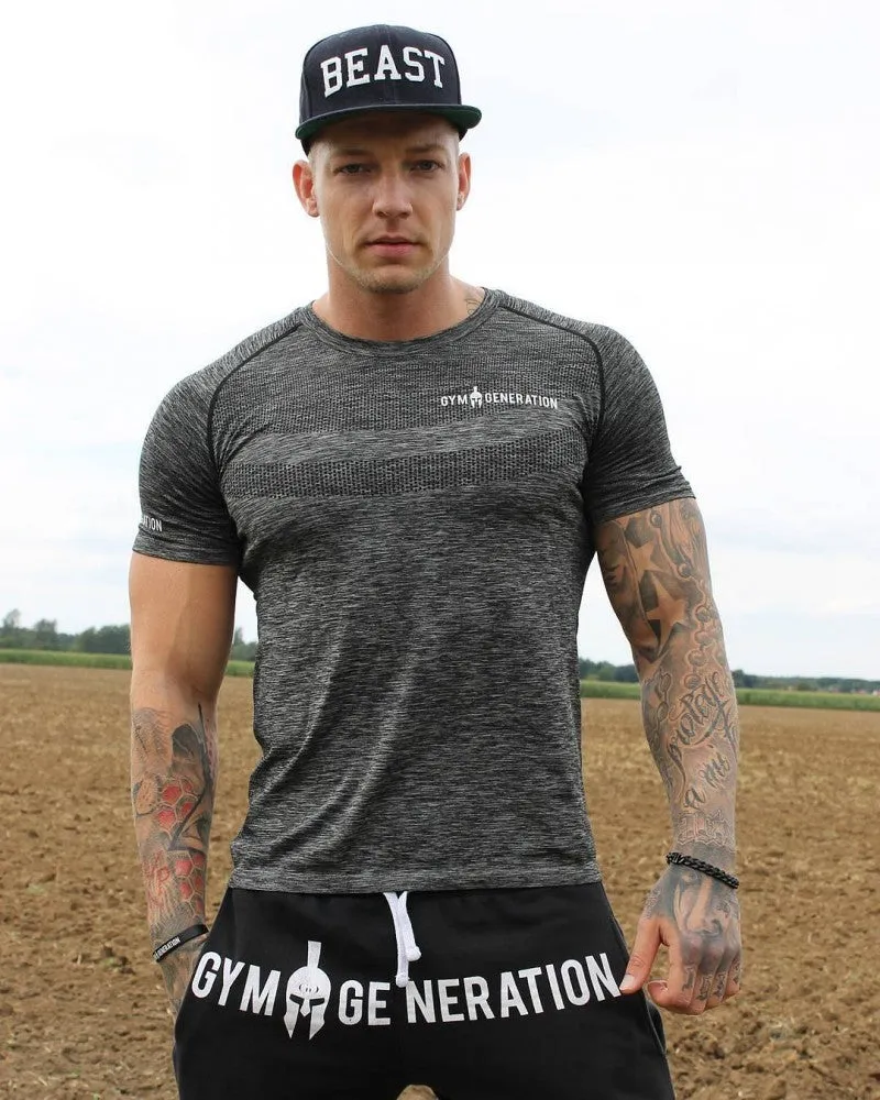 Men's short sleeve polyester workout top in orange colour for gym training