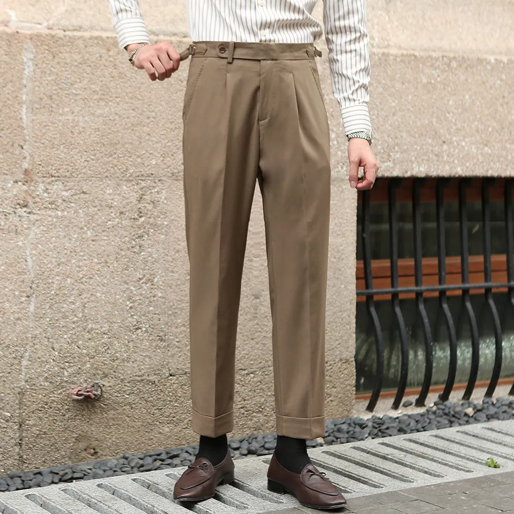Men's retro straight-leg trousers in dark grey khaki with ironing finish