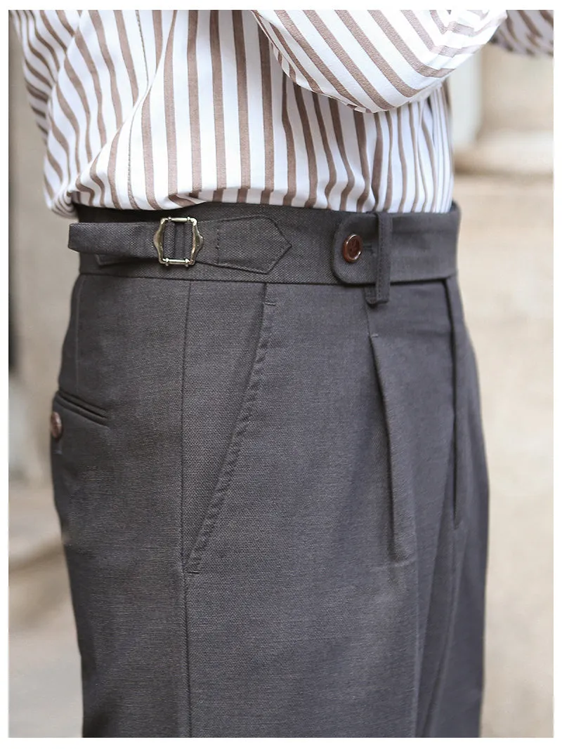 Men's retro straight-leg trousers in dark grey khaki with ironing finish