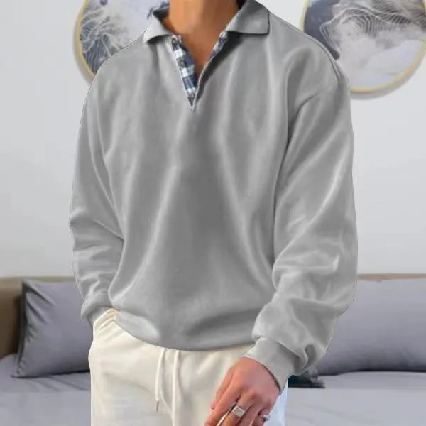 Men's long sleeve V-neck lapel hoodie in loose fit, ten colour options, polyester