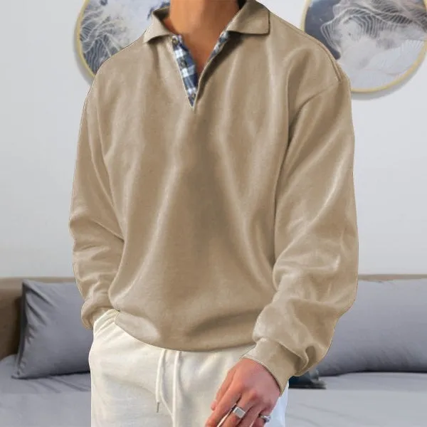 Men's long sleeve V-neck lapel hoodie in loose fit, ten colour options, polyester