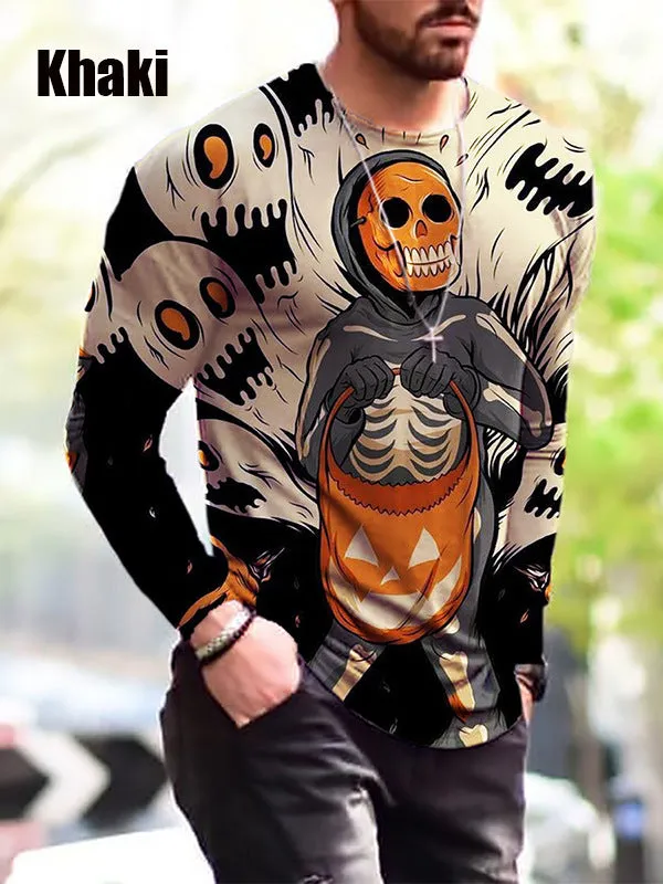 Men's long-sleeved camouflage print T-shirt with round neck and straight version fit in black colour