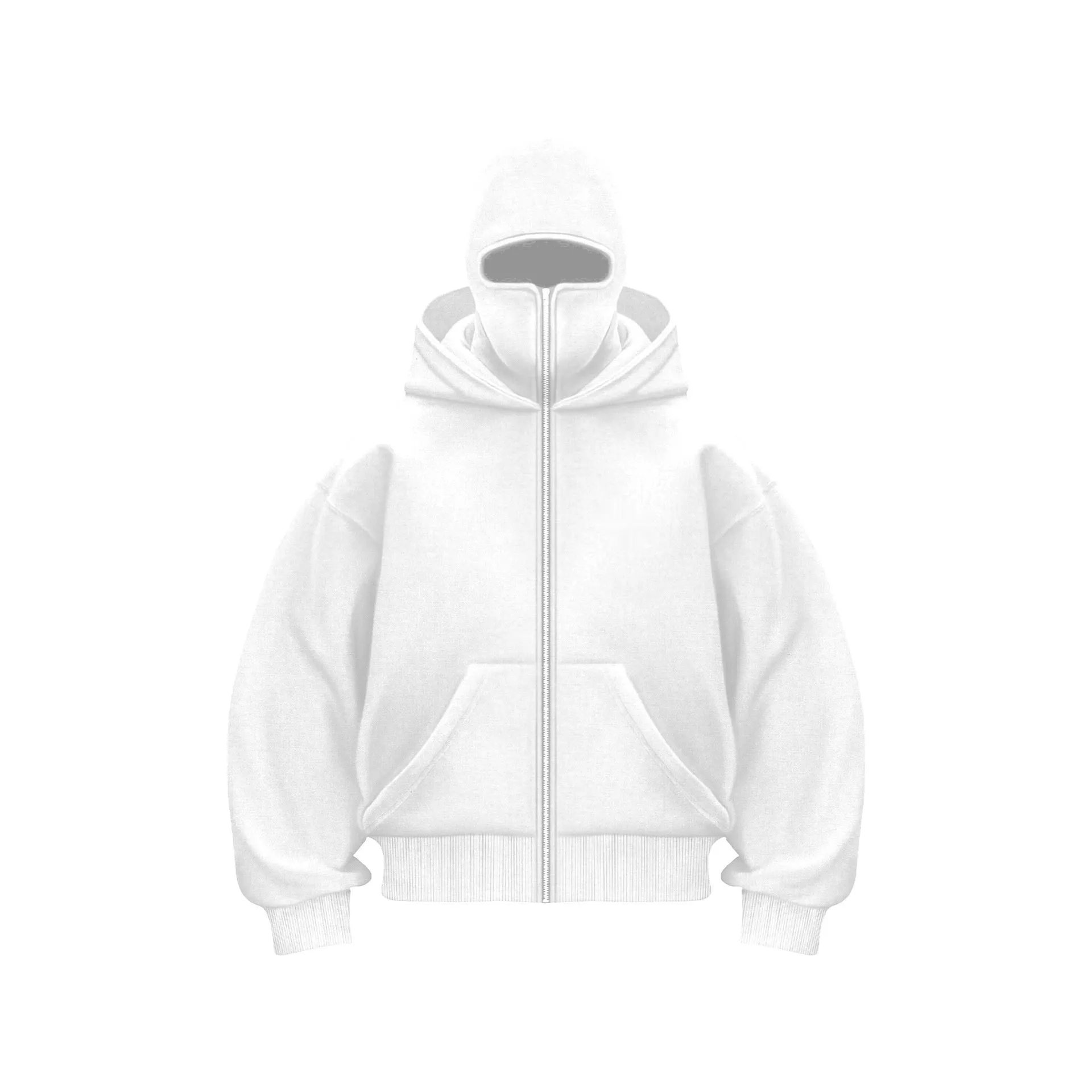 Fleece-lined double hood unique design hooded sweater in grey, loose fit, 3D pattern, polyester, street hipster style