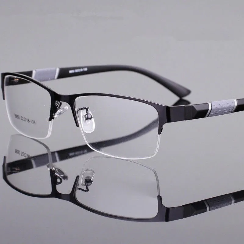 Men's myopia glasses with metal half frame, simple style, available in black colour