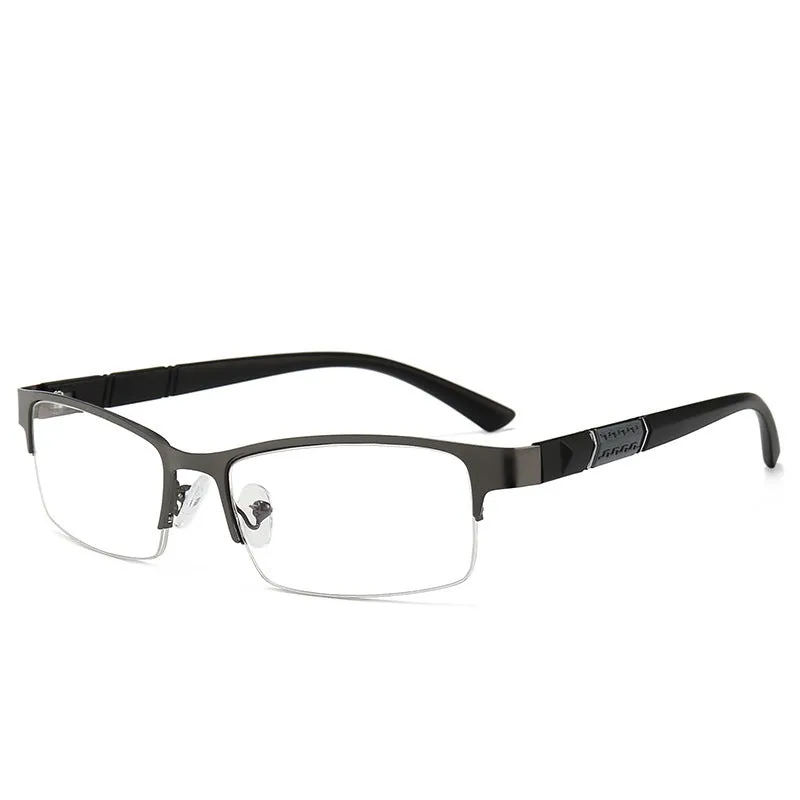 Men's myopia glasses with metal half frame, simple style, available in black colour