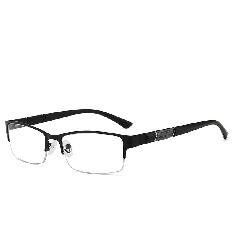 Men's myopia glasses with metal half frame, simple style, available in black colour