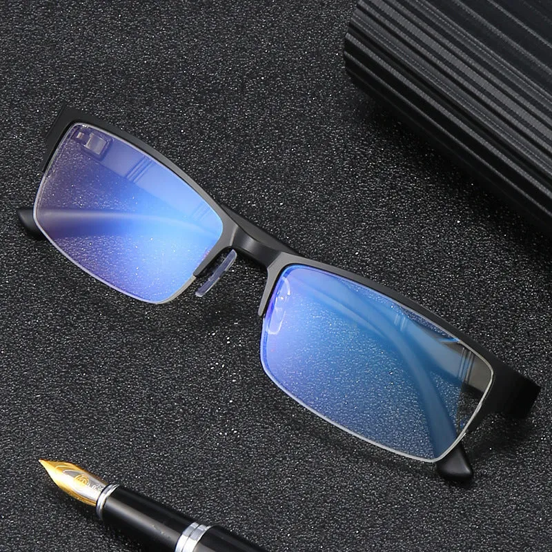 Men's myopia glasses with metal half frame, simple style, available in black colour