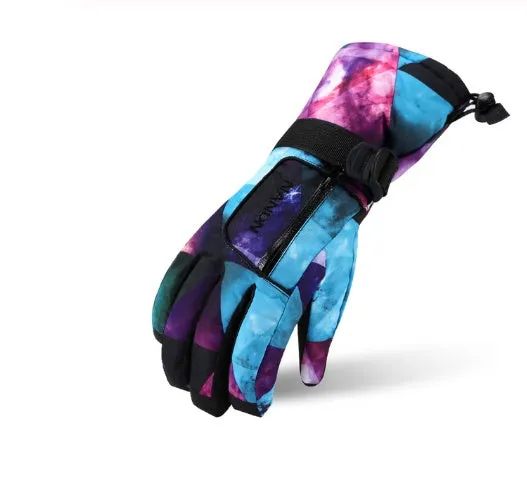 Ski gloves with diamond-shaped non-slip palm material in black colour, front view showing textured grip surface