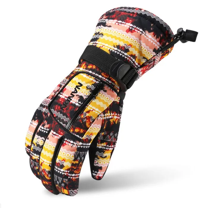 Ski gloves with diamond-shaped non-slip palm material in black colour, front view showing textured grip surface