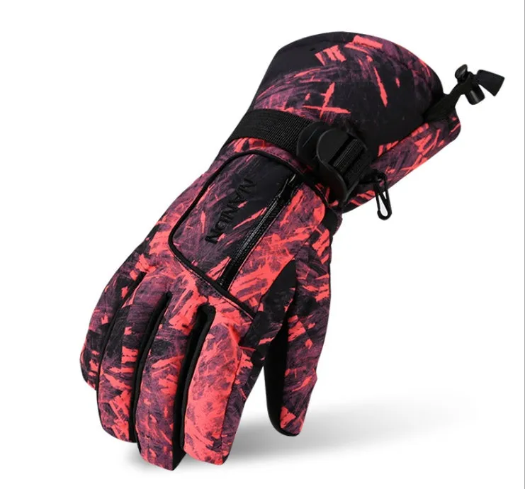 Ski gloves with diamond-shaped non-slip palm material in black colour, front view showing textured grip surface