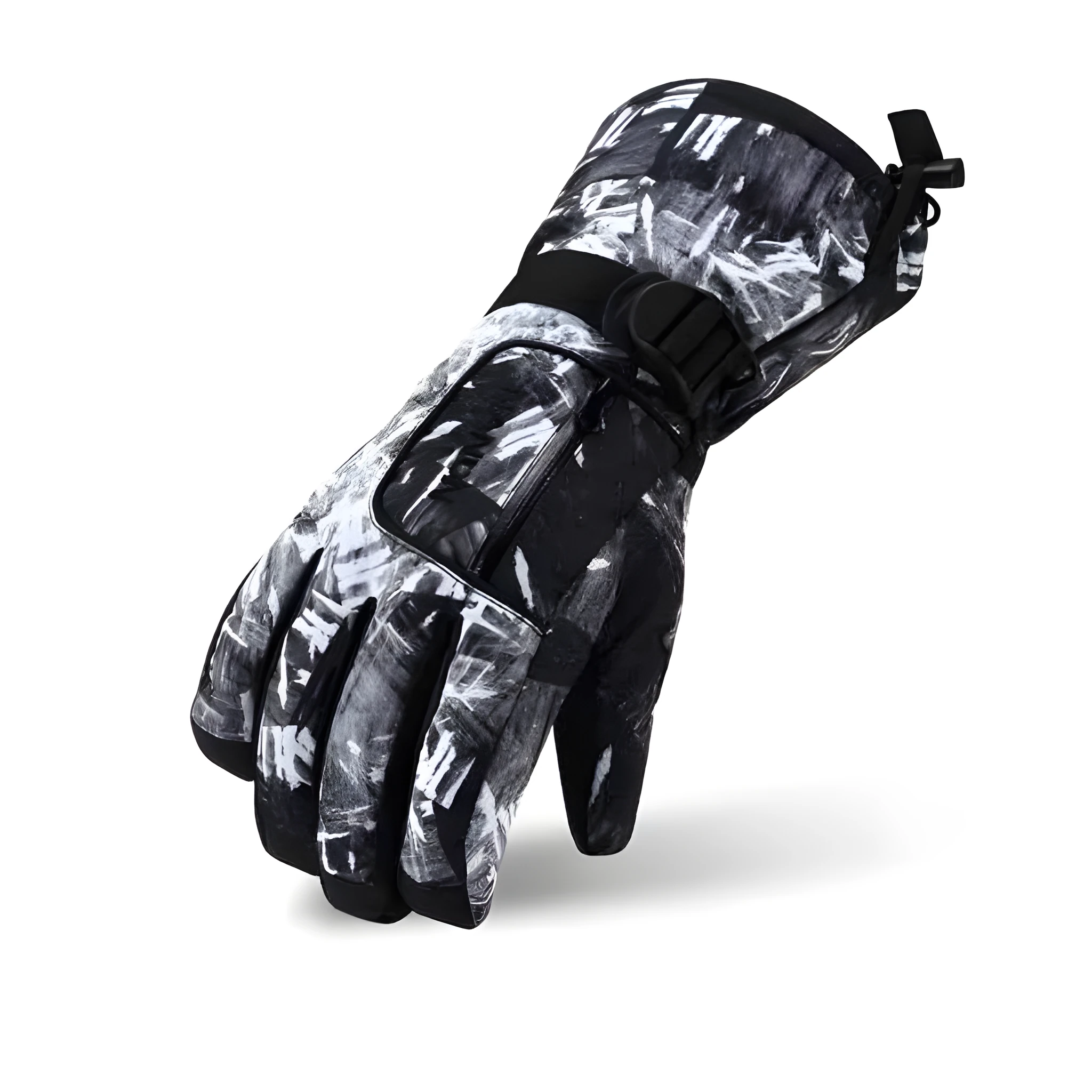 Ski gloves with diamond-shaped non-slip palm material in black colour, front view showing textured grip surface