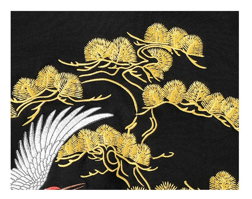 Fairy embroidered men's black cotton hooded sweatshirt loose fit Chinese style
