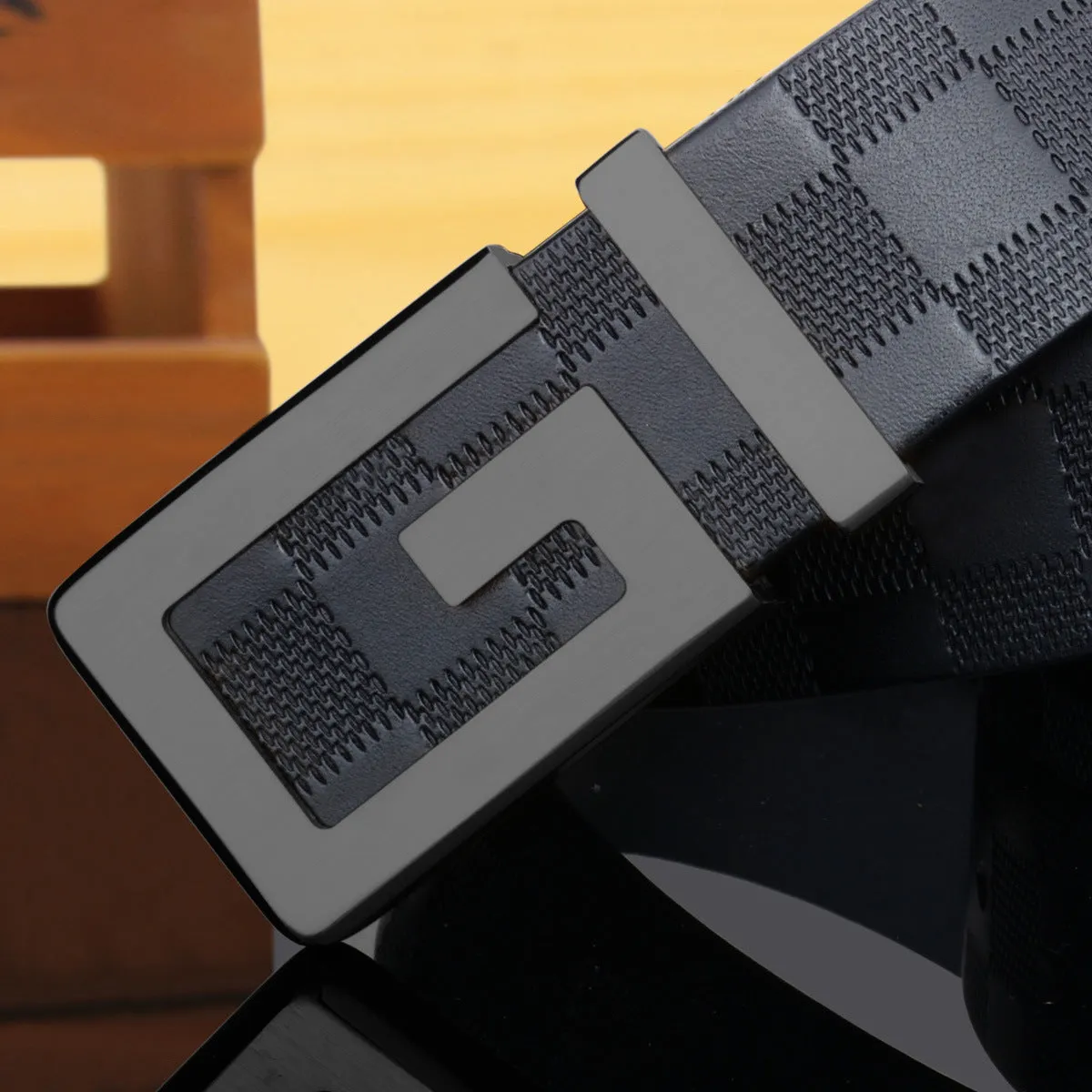 Men's two-layer cow leather belt with copper smooth buckle in black, width 2-4cm, length 105cm to 130cm
