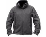Men's cotton fleece jacket in khaki with full zipper and zip pockets, round hem, Korean style