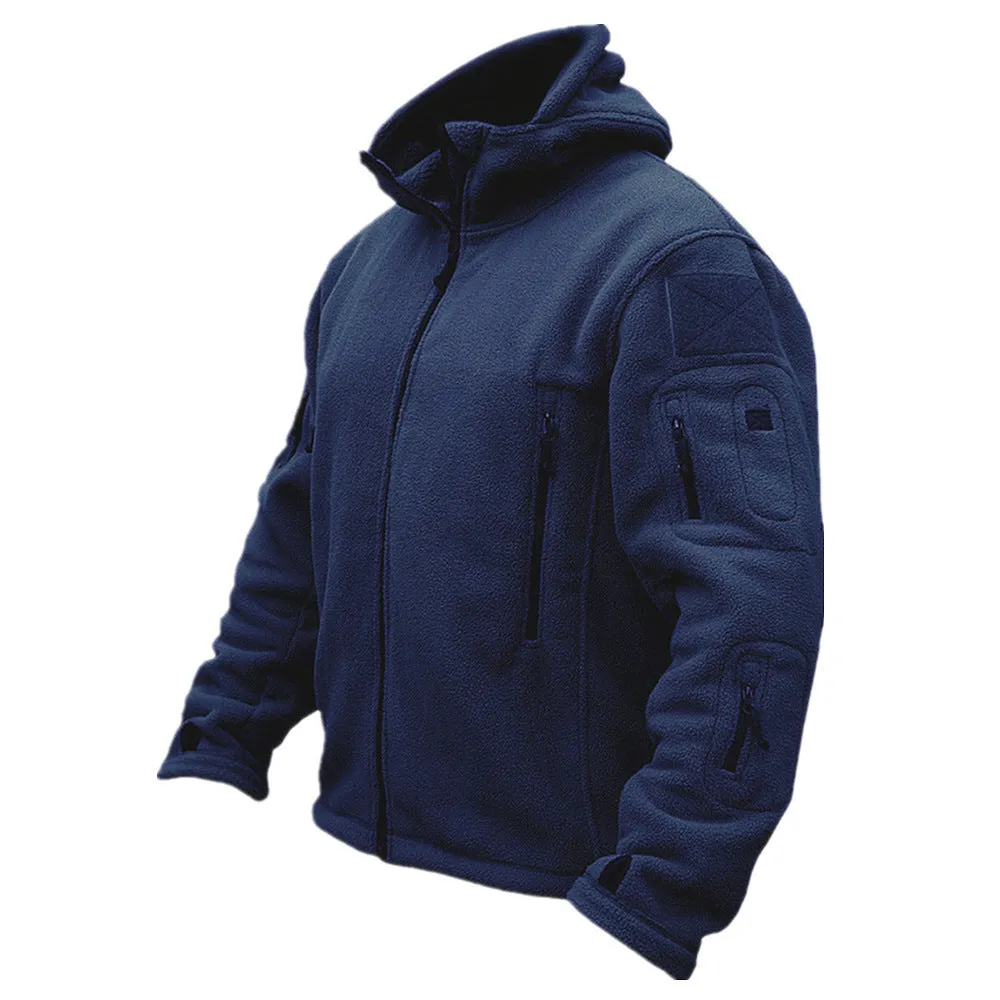 Men's cotton fleece jacket in khaki with full zipper and zip pockets, round hem, Korean style