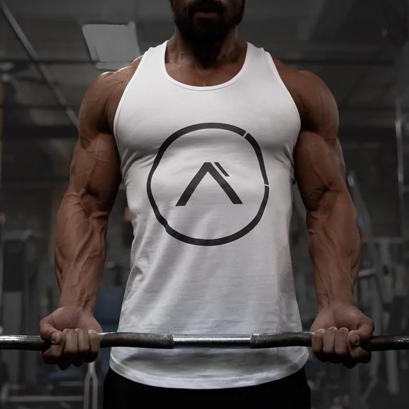 Men's cotton fitness tank, sleeveless with straight hem, available in multiple colours