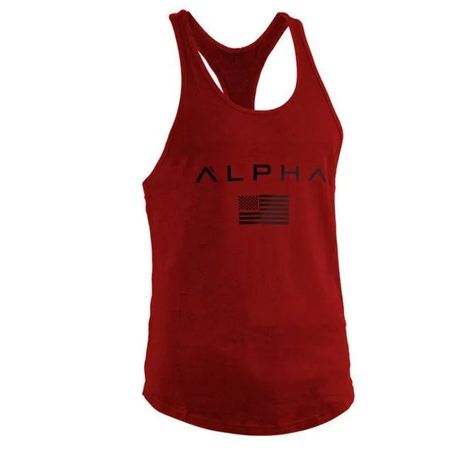 Men's cotton fitness tank, sleeveless with straight hem, available in multiple colours