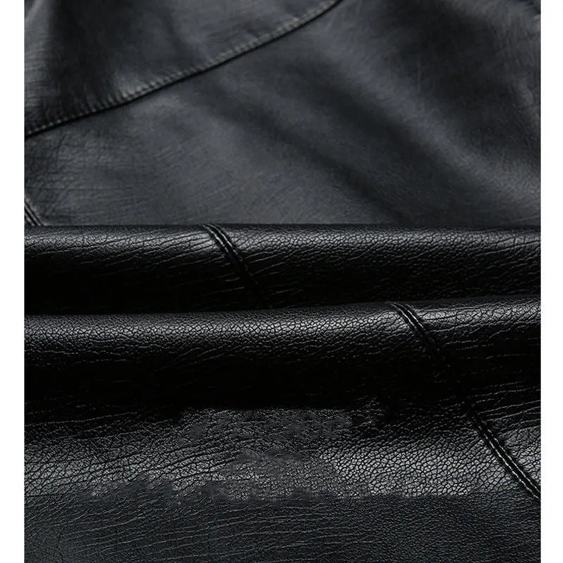 Men's loose fit artificial leather jacket with stand-up collar and epaulettes in black