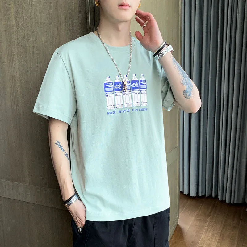 Loose short-sleeve cotton T-shirt for boys with letter print in white, size M