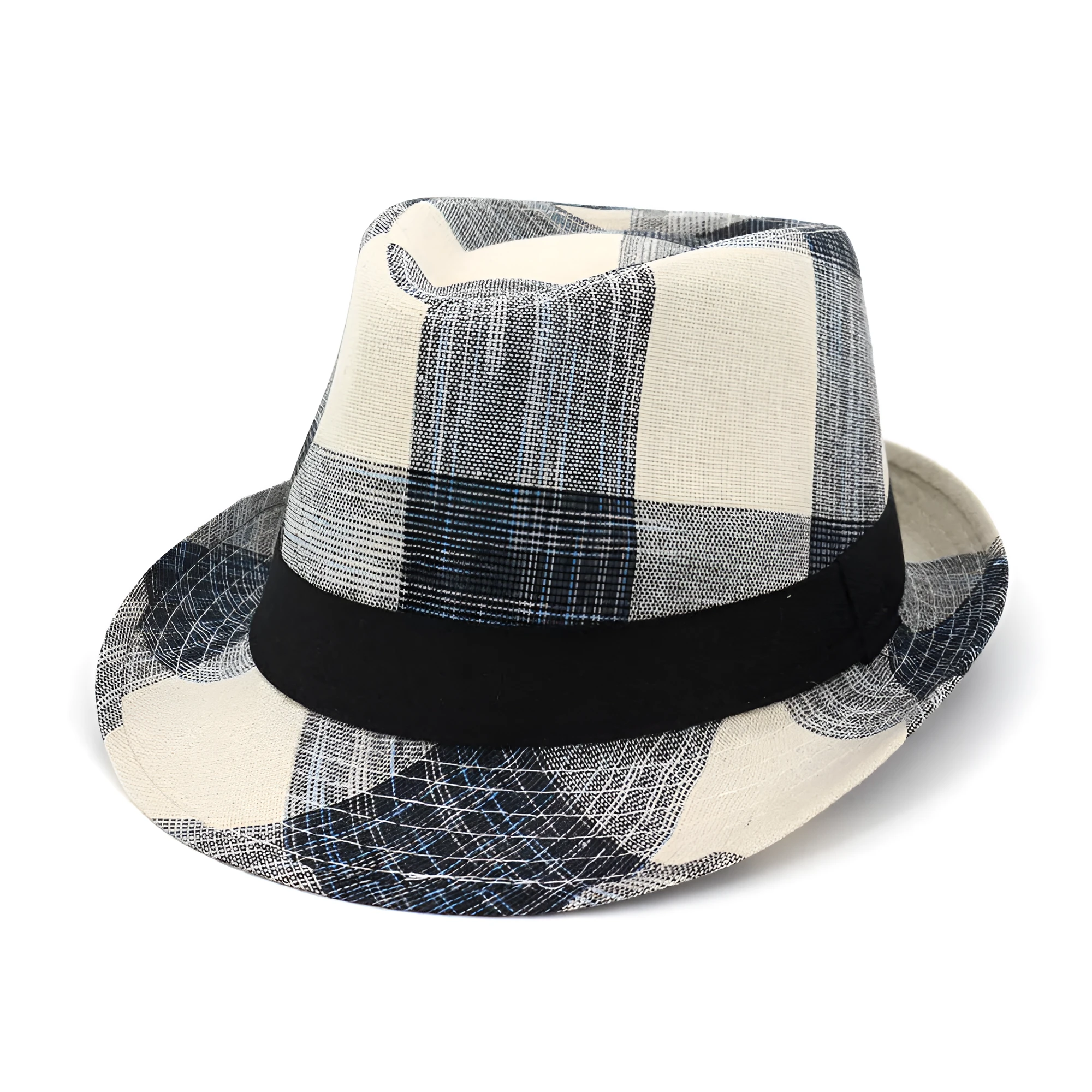 Blue bell crown polyester sun hat with a medium brim on a neutral background.
