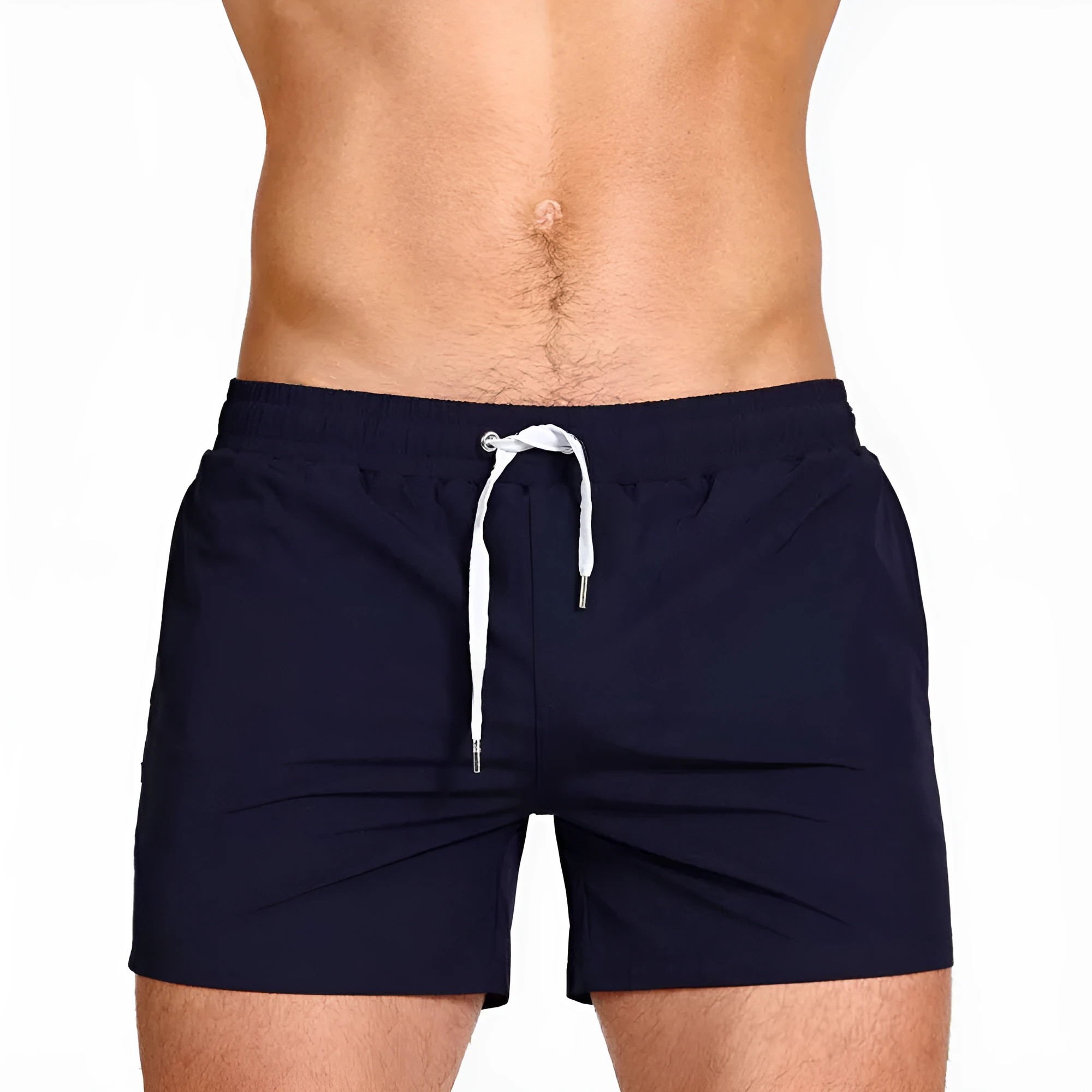 Men's solid colour polyester sports shorts with mesh lining in six colour options
