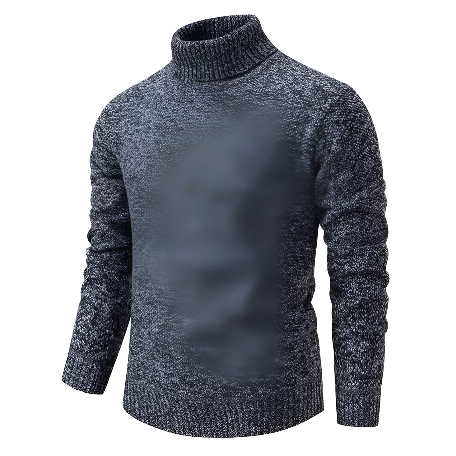 Men's solid colour slim fit polyester pullover jumper in black, brown and dark gray, front view on model