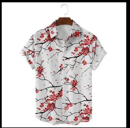 Men's digital printed slim-fit lapel shirt in cardigan style, polyester fibre, multiple colours and sizes S-5XL