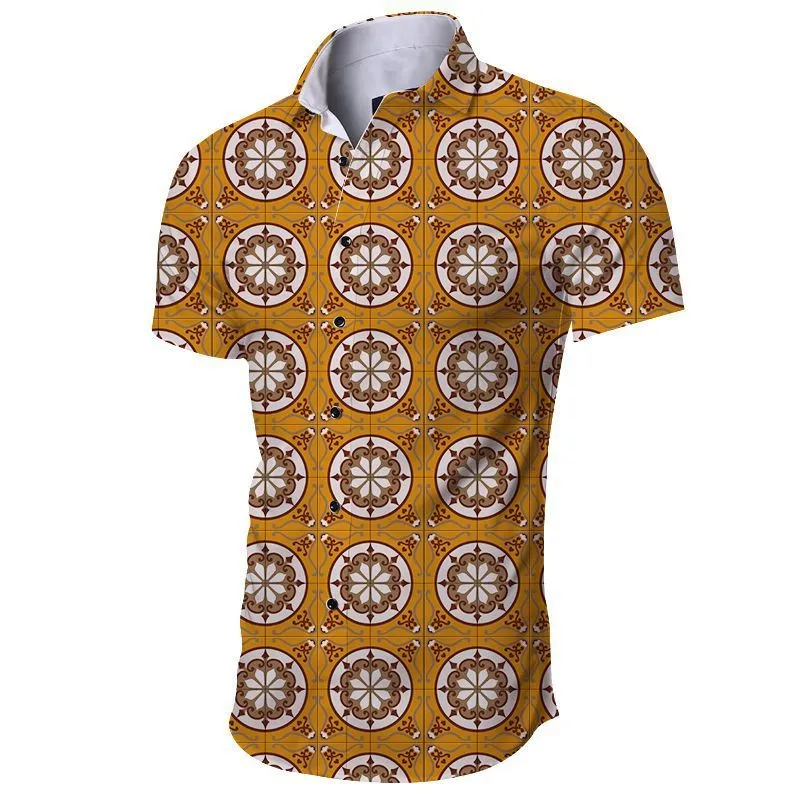 Men's digital printed slim-fit lapel shirt in cardigan style, polyester fibre, multiple colours and sizes S-5XL