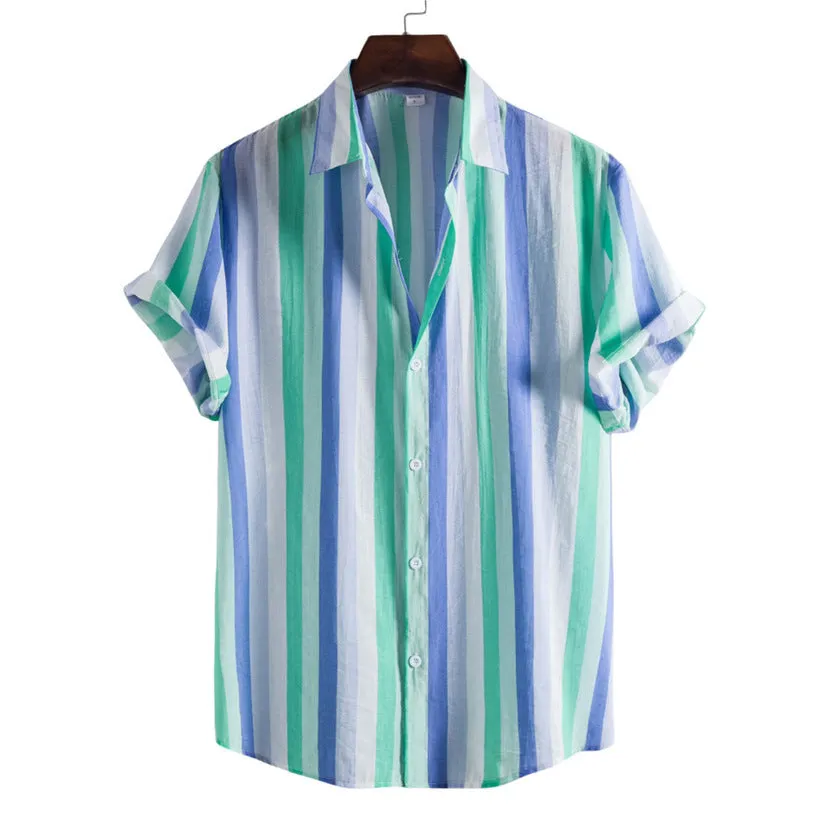 Men's digital printed slim-fit lapel shirt in cardigan style, polyester fibre, multiple colours and sizes S-5XL