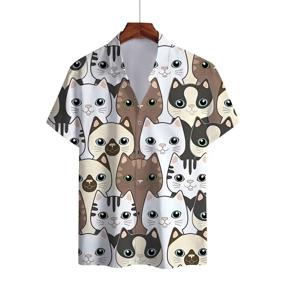 Men's digital printed slim-fit lapel shirt in cardigan style, polyester fibre, multiple colours and sizes S-5XL