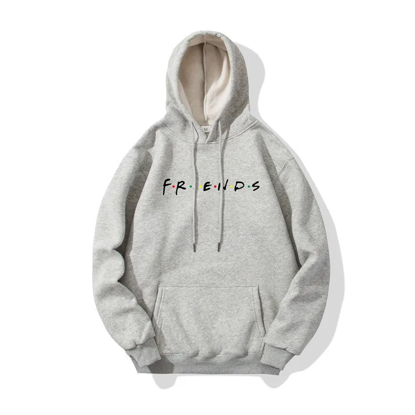 Letter printed plush hoodie in black available in sizes S to 3XL