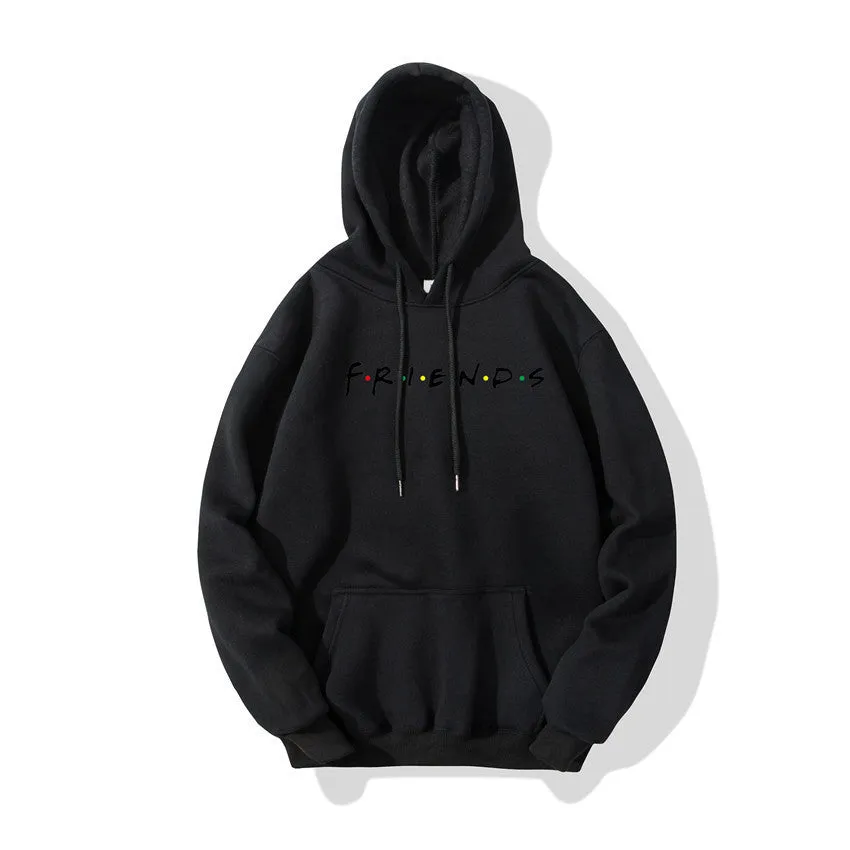 Letter printed plush hoodie in black available in sizes S to 3XL