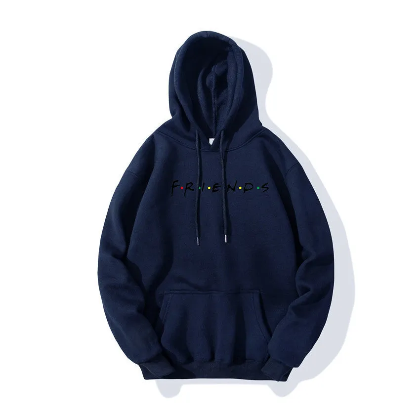 Letter printed plush hoodie in black available in sizes S to 3XL