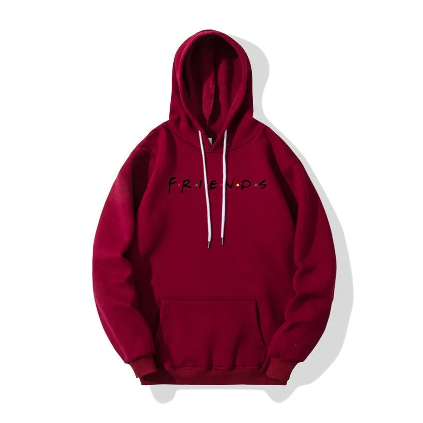 Letter printed plush hoodie in black available in sizes S to 3XL